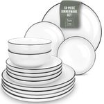 18 Piece Dinner Sets for 6 People - Beautiful Scandinavian Style Stoneware Dinner Set for 6 - Dishwasher & Microwave Safe Plates and Bowls Set for 6 - Dinnerware Sets by Pure Living in White