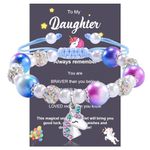 BOCHOI Graduation Gifts for Her Unicorns Bracelets For Girls, Teen Girls Pearl and Rhinestone Balls Bracelet for Daughter Gifts From Mom Friend with Gift Card on Birthday to My Daughter