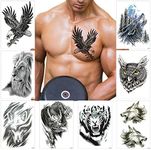 Temporary Tattoos for Men Women Large Tribal Totem Eagle Owl Wolf Tiger Dragon Lion Pattern Waterproof FakeTattoos Body Half Arm Shoulder Chest (Pattern 3)