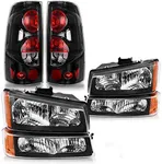 DWVO Headlights Tail Lights Assembly Compatible with 2003-2006 Chevy Silverado 1500/2500HD, 2003-2004 Silverado 2500, 2004-2006 Silverado 3500 Black Headlight Amber Reflector Clear Taillight