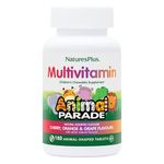 NaturesPlus Animal Parade Children’s Multivitamin Assorted Flavours - Plant Based Chewable Multivitamin for Kids - Gluten Free, Vegan - 180 Chewable Tablets