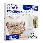 Clean People Laundry Detergent Sheets - Recyclable Packaging, Hypoallergenic, Stain Fighting - Ultra Concentrated, Laundry Soap - Fragrance Free, 32 Pack