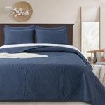 annadaif California King Quilt Bedding Set, 3 Pieces Navy Cal King Oversized Bed Quilt Lightweight Summer Comforter Bedspread, Coin Pattern Coverlet All Season (1 Quilt, 2 Pillow Shams)