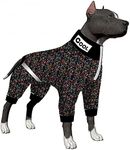 LovinPet Pitbull Dog Bodysuit, Post Surgery Recovery Pajamas, Pullover Dog Onesie with Reflective Stripe, Soft & Stretchy, Black Monarch Butterfly Print, Big Dog Jammies, Grey, Medium