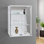 Displaysense White Wall Mounted Display Cabinet, with Double Doors and 2 Height Adjustable Shelves, 600mm Width x 800mm Height x 250mm Depth