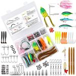 TCMBY 193PCS Fishing Lure Tackle Bait Kit Set for Freshwater Fishing Tackle Box with Tackle Included Fishing Gear, Crankbait, Soft Worm, Spinner, Spoon, Topwater, Hook, Jigs for Bass Trout.