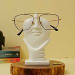 Katkaria Creations Marble Face with Smile Hand Statue Decorative Home Decor Showpiece | Human Face Shape Spectacles Holder | Chashma Stand for Home & Office