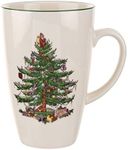 Spode Christmas Tree Latte Mug - 22 Oz Holiday Coffee Cup for Tea, Hot Cocoa, and More - Classic Green Banded Christmas Tree Design - Dishwasher & Microwave Safe Fine Earthenware Mug