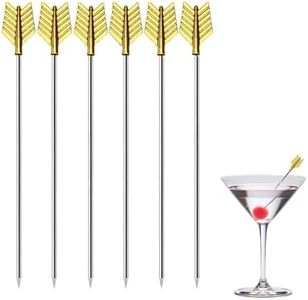 Sipoyen Cocktail Picks for Drinks, 4.5" Gold Arrow Cocktail Toothpicks Metal Garnish Skewer, 6Pcs Olive Martini Picks