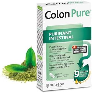 NUTREOV - COLON PURE - Purifiant Intestinal, Transit, Anti-Ballonnements - A Base d’Actifs d’Origine Naturelle, Sans Gluten ni Lactose - 80 Gélules