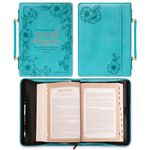 Christian Art Gifts Women's Fashion Bible Cover Strength and Dignity Proverbs 31:25, Teal Faux Leather, Large