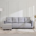 Home Centre | Berry | 4-Seater | Pine Wood | Corner Sofa | with Left Chaise | Grey | 1 Year Warranty
