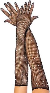 Leg Avenue Womens Rhinestone Fishnet Long Gloves Costume Accessories, Black, One Size