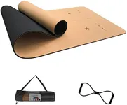 Cork Yoga Mat 6mm (1/4 inch) Thick 72x24 in, Sweatproof NonSlip Eco-friendly, Lightweight TPE foam with Alignment Lines, Great for Hot Yoga, Gym and Exercise, Black Carrying Bag w. Strap Included