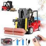 Doyosh Remote Control Forklift 2 in 1 Electric RC Forklift and Crane 11 Channel Remote Control Crane 2.4GHz Construction Truck Toy, Forklift Toy Car with Spray Sound and Lights Gift for Kids 6+