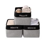 DECOMOMO Large Foldable Storage Bin [3-Pack] Collapsible Sturdy Cationic Fabric Storage Basket Cube W/Handles for Organizing Shelf Nursery Home Closet & Office - Grey & Black 15 x 11 x 9.5
