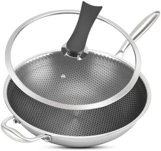 Vegoran 13 inch Wok Pan,Stainless Steel Stir-fry Wok, Non Stick Honeycomb Skillet with Stay Cool Handle- Suitable for Induction, Ceramic, Electric, and Gas Cooktops (13" Honeycomb Wok Pan with Lid)