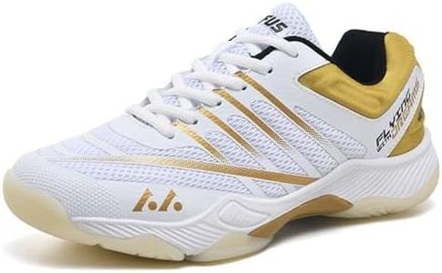 JiuQing Men's Badminton Shoes Lightweight Volleyball Tennis Shoes Sneakers Breathable Anti-Slip, Gold, 11