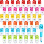 KAHEIGN 48Pcs Mini Retractable Ballpoint Pens, 6 Styles Smiling Face Pill Shaped Ballpoint Pen Cute Cartoon Favor Retractable Ball Pen for Kindergarten School Home Write