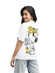 Bewakoof Official Peanuts Merchandise Women's Graphic Printed Oversized Fit Half Sleeve Round Neck Cotton T-Shirt_ 594428_White_L