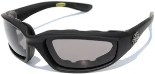 Chopper Night Driving Riding Padded Motorcycle Glasses 011 Black Frame with Yellow Lenses (Black - Smoke Lens), Medium