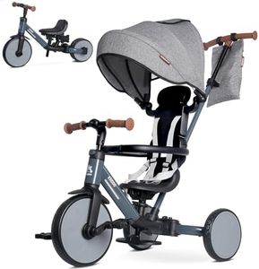 KRIDDO 8-in-1 Toddler Trike for 1.5–5 Years Old, Convertible Kids Tricycle & Balance Bike with Parent Steering Handle, Upgraded 5-Point Harness, Foldable Canopy & Storage Bag, Grey