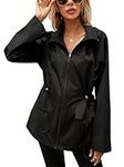 SotRong Lightweight Waterproof Jacket Womens Packable Rain Jacket Showerproof Hoodie Jackets Casual Zip Up Windbreaker Outdoor Trench Coat Ladies Fashion Rainwear Black M