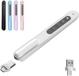 GUMENA Presentation Clicker for Powerpoint Presentations, White, A & C | Presentation Clicker for PowerPoint/Teachers, Long-Range Presenter Remote, Magnetic USB Receiver, Windows/macOS/Android/Linux