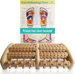 TheraFlow Large Dual Foot Roller (L) - Wood Foot Massager for Plantar Fasciitis Relief and Neuropathy with Acupressure Nubs - Includes Foot Reflexology Chart and User Guide - Wood, L