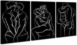 Male Wall Art Black and White Men Gay Body Painting Wall Decor 3 Panels Abstract Men Gay Posters Prints Art Bedroom Bathroom Home Decoration Framed Ready to Hang 20" W x 28" H x 3pcs