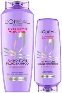 L'Oreal Paris Hyaluron Moisture 72H Filling Shampoo With Hyaluronic Acid for Dry & Dehydrated Hair 340ML + Conditioner 180 mL, Regime Pack of 2