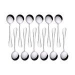 Round Soup Spoons Set of 12 Stainless Steel 6.89inX 1.89in Serving Spoons Set Mirror Polish Classical Cutlery QQ CAT Table Spoons Ideal for Parties Buffet Kitchen Restaurant(R#2)