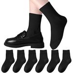 Girls Crew Socks Seamless Boys Dress Socks Breathable Cotton School Uniform Socks Youth 6 Pairs (Black, 10-14 Years)