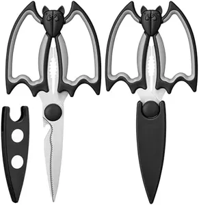 OMDAR 2 Pack Goth Kitchen Scissors All Purpose - Halloween Bat Kitchen Shears - Heavy Duty Stainless Steel Cooking Shears for Cutting Meat, Food, Poultry - Featuring a Magnetic Protective Sheath
