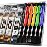 Nicpro 6 Pack Carpenter Pencil with Sharpener, Mechanical Pencils Set with 54 Refills (Red, Black, Yellow, White, Green, Blue), Deep Hole Marker Construction Heavy Duty Woodworking Pencils - With Case