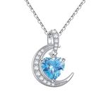 Qings Topaz December Birthstone Necklace - Blue Heart Crescent Moon Necklaces Sterling Silver 925 Dainty Gifts Jewelry for Woman Mother in Law