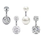 Rajnard Belly Bar 14G 6mm Belly Button Bars Surgical Steel CZ Pearl Diamond Belly Piercing Navel Bar Belly Button Ring Piercing Jewelry for Women Men