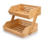 G.a HOMEFAVOR 2-Tier Bamboo Fruit Basket Bowl Holder, Bread Vegetables Storage Stand for Kitchen Countertop, Snacks Rack in Home Kitchen and Office