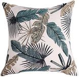 Yeiotsy Cushion Case for Sofa Bed, Tropical Leaf Cushion Cover Decorative Pillow Case Jacquard Chenille (Teal)