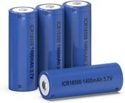 perprokay 1400mAh 3.7V ICR 18500 Li-ion Rechargeable Batteries 4 Pack, 3.7V Lithium-Ion Battery 18500 Rechargeable Battery for Handheld Work Lights, Camping Lights, Emergency Lights...4 Count