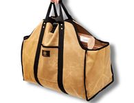 Firewood Carrier Waxed Canvas Tote bag - Log Carrier for Firewood Heavy Duty Tote Extra Large- 20oz Waxed Canvas Wood Carrier for firewood with Handles - Firewood Holder indoor Log bag for Fireplace