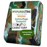 MYPURECORE Camouflage Tarpaulin – Multi-Use Tarp Sheet for Camping, Fishing, Bird Watching & Garden – Waterproof, UV Protective Cover for Rain Shelter, Groundsheet, Tent & Trailer (1.5m x 5m)