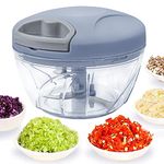 Hand Chopper Manual Food Processor, Pull String to Slice Vegetables,Onions, Tomato, Meat in Seconds,Curved Stainless Steel Removable Blades Non-Slip Base Food Chopper(520ml)