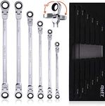 Orion Motor Tech Flex-Head Extra Long Gear Ratcheting Box End Wrench 6 Set, Metric XL Extended Long Handle, 9-5/8" to 16-1/2" Length, 8mm 10mm 12mm 13mm 14mm 15mm 16mm 17mm 18mm 19mm - 6pcs & 12 Sizes