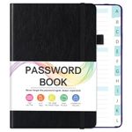 Password Book with Alphabetical Tabs, Password Keeper Book with Color Pages, Password Notebook Organizer for Website Logins, Gifts for Home and Work, 5.3" X 7.7", Black