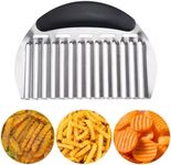 JAYVAR Large Crinkle Cutter French Fry Cutter, Large Crinkle Potato Cutter Wavy Chopper, Stainless Steel Wavy Slicer Crinkle Cutting Chopping Tools with Handle for Carrot Vegetable