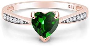AFFY Simulated Emerald & Cubic Zirconia Solitaire Heart Promise Ring 14k Rose Gold Over Sterling Silver Gift For Her Ring Size-7