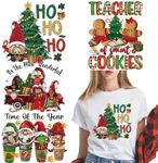 4 Packs Christmas Iron on Transfer Patches Santa Claus Iron on Patches Waterproof Xmas Holiday Heat Transfer Vinyl Decals Cute Gingerbread Man Drink Car Tree Appliques DIY Clothes Decals for T-Shirt