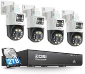 ZOSI 4K Dual-Lens PoE CCTV Camera System, 4pcs Pan/Tilt PoE Camera Outdoor, 2-in-1 Dual Views (4MP+4MP), Color Night Vision, Person/Vehicle Detect, Spotlight Siren, 8 Ports 16CH 8MP NVR with 2TB HDD