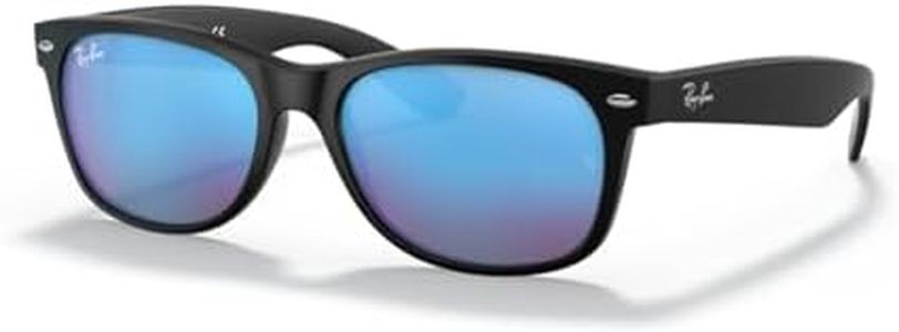 Ray-Ban RB2132 NEW WAYFARER Square Sunglasses For Men For Women + BUNDLE with Designer iWear Eyewear Kit (Rubber Black/Crystal Lens Grey Mirror Blue)